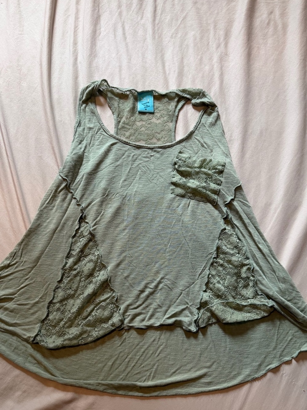 h.i.p. Mint Green Lace Scoop Neck Tank